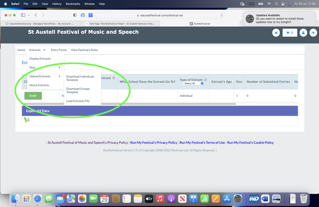 RunMyFestival Upload Entrants
