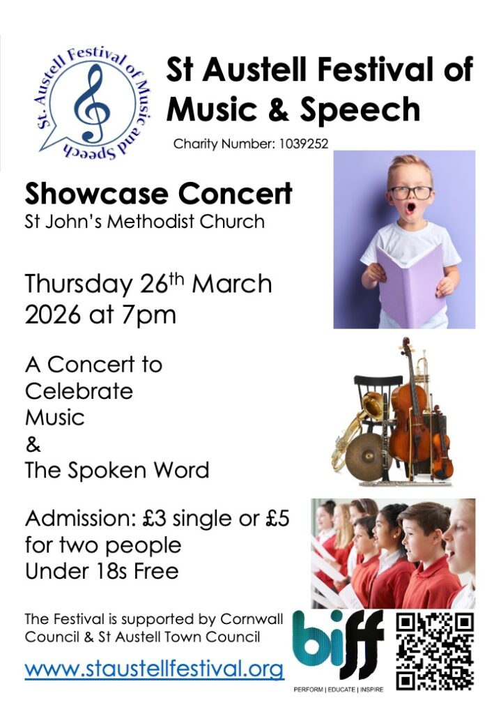 Showcase Concert 16th March at 7pm at St John's Methodist Church - A poster